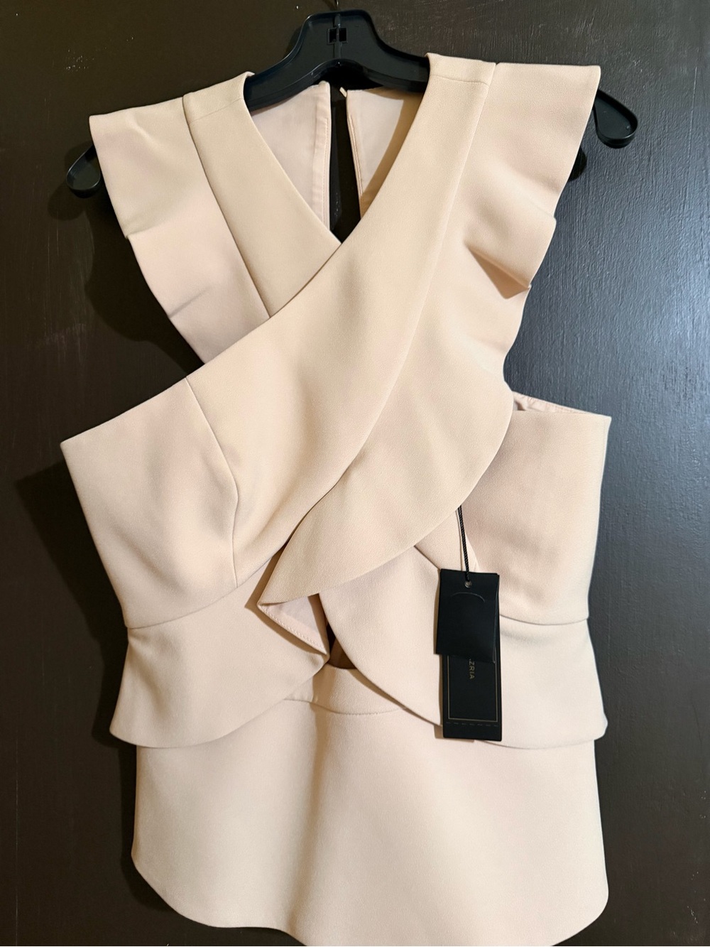 BCBG Max Amira Sleeveless Ruffled Peplum Dress in Light Beige